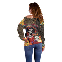 Mexico Day Of The Dead Off Shoulder Sweater La Catrina Mix Cempasuchil Aztec Pattern LT15