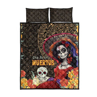 Mexico Day Of The Dead Quilt Bed Set La Catrina Mix Cempasuchil Aztec Pattern LT15
