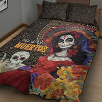Mexico Day Of The Dead Quilt Bed Set La Catrina Mix Cempasuchil Aztec Pattern LT15