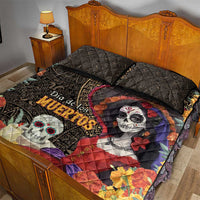 Mexico Day Of The Dead Quilt Bed Set La Catrina Mix Cempasuchil Aztec Pattern LT15