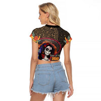 Mexico Day Of The Dead Raglan Cropped T Shirt La Catrina Mix Cempasuchil Aztec Pattern LT15