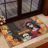 Mexico Day Of The Dead Rubber Doormat La Catrina Mix Cempasuchil Aztec Pattern LT15