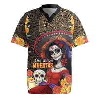 Mexico Day Of The Dead Rugby Jersey La Catrina Mix Cempasuchil Aztec Pattern LT15