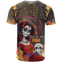 Mexico Day Of The Dead T Shirt La Catrina Mix Cempasuchil Aztec Pattern LT15