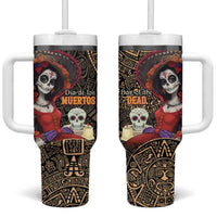 Mexico Day Of The Dead Tumbler With Handle La Catrina Mix Cempasuchil Aztec Pattern LT15