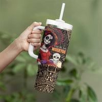 Mexico Day Of The Dead Tumbler With Handle La Catrina Mix Cempasuchil Aztec Pattern LT15
