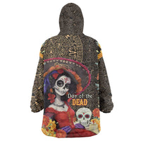 Mexico Day Of The Dead Wearable Blanket Hoodie La Catrina Mix Cempasuchil Aztec Pattern LT15