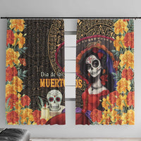Mexico Day Of The Dead Window Curtain La Catrina Mix Cempasuchil Aztec Pattern LT15