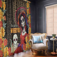 Mexico Day Of The Dead Window Curtain La Catrina Mix Cempasuchil Aztec Pattern LT15