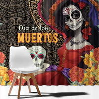 Mexico Day Of The Dead Window Curtain La Catrina Mix Cempasuchil Aztec Pattern LT15