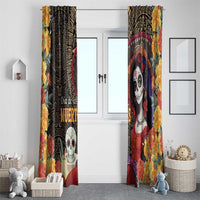 Mexico Day Of The Dead Window Curtain La Catrina Mix Cempasuchil Aztec Pattern LT15