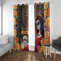 Mexico Day Of The Dead Window Curtain La Catrina Mix Cempasuchil Aztec Pattern LT15