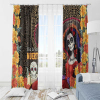 Mexico Day Of The Dead Window Curtain La Catrina Mix Cempasuchil Aztec Pattern LT15