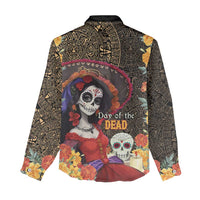 Mexico Day Of The Dead Women Casual Shirt La Catrina Mix Cempasuchil Aztec Pattern LT15
