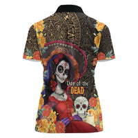 Mexico Day Of The Dead Women Polo Shirt La Catrina Mix Cempasuchil Aztec Pattern LT15