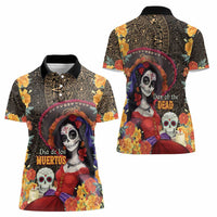 Mexico Day Of The Dead Women Polo Shirt La Catrina Mix Cempasuchil Aztec Pattern LT15
