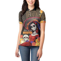 Mexico Day Of The Dead Women Polo Shirt La Catrina Mix Cempasuchil Aztec Pattern LT15