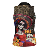 Mexico Day Of The Dead Women Sleeveless Polo Shirt La Catrina Mix Cempasuchil Aztec Pattern LT15