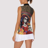 Mexico Day Of The Dead Women Sleeveless Polo Shirt La Catrina Mix Cempasuchil Aztec Pattern LT15