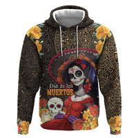 Mexico Day Of The Dead Zip Hoodie La Catrina Mix Cempasuchil Aztec Pattern LT15
