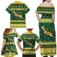South Africa Christmas Rugby Family Matching Off Shoulder Maxi Dress and Hawaiian Shirt Springboks Geseende Kersfees - Wonder Print Shop