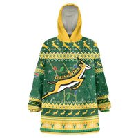 South Africa Christmas Rugby Wearable Blanket Hoodie Springboks Geseende Kersfees - Wonder Print Shop