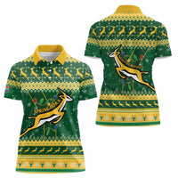 South Africa Christmas Rugby Women Polo Shirt Springboks Geseende Kersfees - Wonder Print Shop