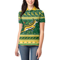 South Africa Christmas Rugby Women Polo Shirt Springboks Geseende Kersfees - Wonder Print Shop