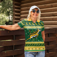 South Africa Christmas Rugby Women Polo Shirt Springboks Geseende Kersfees - Wonder Print Shop
