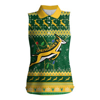 South Africa Christmas Rugby Women Sleeveless Polo Shirt Springboks Geseende Kersfees - Wonder Print Shop
