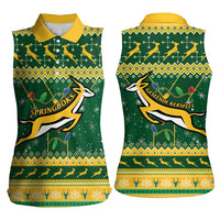 South Africa Christmas Rugby Women Sleeveless Polo Shirt Springboks Geseende Kersfees - Wonder Print Shop
