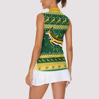 South Africa Christmas Rugby Women Sleeveless Polo Shirt Springboks Geseende Kersfees - Wonder Print Shop