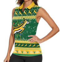 South Africa Christmas Rugby Women Sleeveless Polo Shirt Springboks Geseende Kersfees - Wonder Print Shop