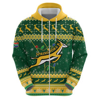 South Africa Christmas Rugby Zip Hoodie Springboks Geseende Kersfees - Wonder Print Shop