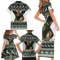 South Africa Christmas Rugby Family Matching Short Sleeve Bodycon Dress and Hawaiian Shirt Springboks Mascot Mix African Pattern - Wonder Print Shop