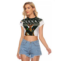 South Africa Christmas Rugby Raglan Cropped T Shirt Springboks Mascot Mix African Pattern - Wonder Print Shop