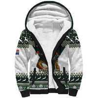 South Africa Christmas Rugby Sherpa Hoodie Springboks Mascot Mix African Pattern - Wonder Print Shop
