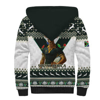 South Africa Christmas Rugby Sherpa Hoodie Springboks Mascot Mix African Pattern - Wonder Print Shop