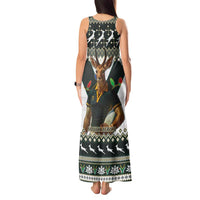 South Africa Christmas Rugby Tank Maxi Dress Springboks Mascot Mix African Pattern - Wonder Print Shop