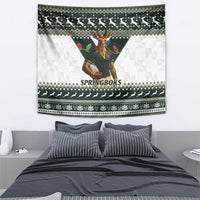 South Africa Christmas Rugby Tapestry Springboks Mascot Mix African Pattern - Wonder Print Shop