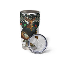 South Africa Christmas Rugby Tumbler Cup Springboks Mascot Mix African Pattern - Wonder Print Shop