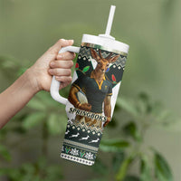 South Africa Christmas Rugby Tumbler With Handle Springboks Mascot Mix African Pattern - Wonder Print Shop