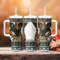 South Africa Christmas Rugby Tumbler With Handle Springboks Mascot Mix African Pattern - Wonder Print Shop