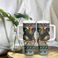 South Africa Christmas Rugby Tumbler With Handle Springboks Mascot Mix African Pattern - Wonder Print Shop