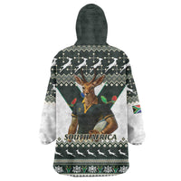South Africa Christmas Rugby Wearable Blanket Hoodie Springboks Mascot Mix African Pattern - Wonder Print Shop