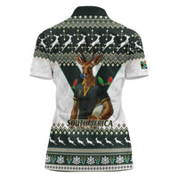 South Africa Christmas Rugby Women Polo Shirt Springboks Mascot Mix African Pattern - Wonder Print Shop