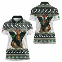 South Africa Christmas Rugby Women Polo Shirt Springboks Mascot Mix African Pattern - Wonder Print Shop