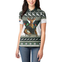South Africa Christmas Rugby Women Polo Shirt Springboks Mascot Mix African Pattern - Wonder Print Shop