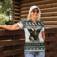 South Africa Christmas Rugby Women Polo Shirt Springboks Mascot Mix African Pattern - Wonder Print Shop
