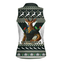 South Africa Christmas Rugby Women Sleeveless Polo Shirt Springboks Mascot Mix African Pattern - Wonder Print Shop